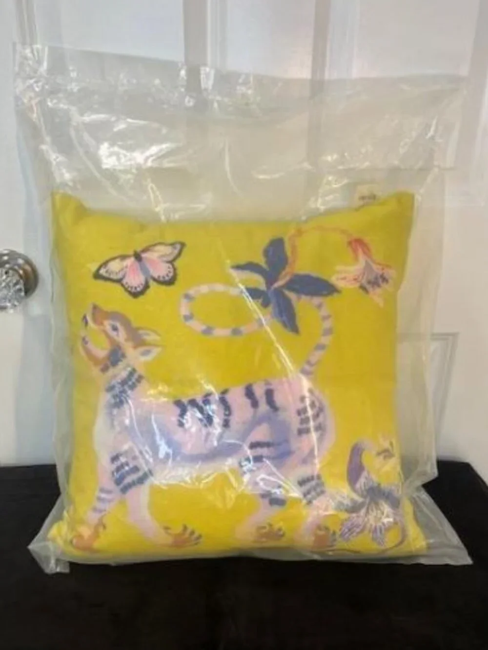 Anthropologie - Sarah Gordon Embroidered Pillow in Yellow-Floral Lion - NTW